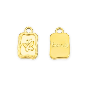 Golden square butterfly pendants with Beauty engraving for DIY jewelry making