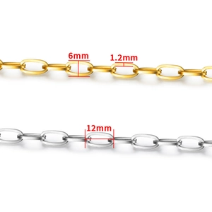 Main view of 6mm wide gold and silver stainless steel cross chains with specific dimensions