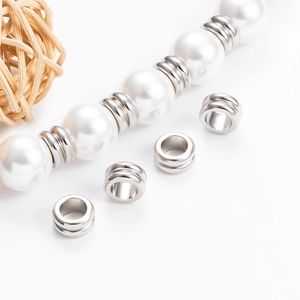 Perles d'espacement à double rainure en acier inoxydable pour bijoux DIY