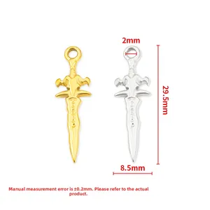Retro stainless steel sword pendants in gold and silver colors with 29.5mm height