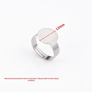 Adjustable 12mm round silver stainless steel ring base blank for DIY jewelry making