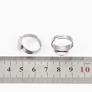 Macro detail of adjustable stainless steel ring base with 12mm round tray for DIY jewelry