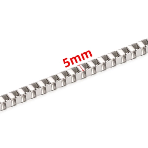 5mm silver stainless steel box chain necklace with a polished finish and sturdy square links