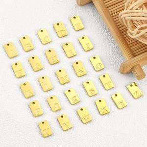 Set of 26 golden stainless steel square initial letter charms for DIY jewelry making