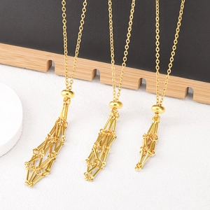 Adjustable Stainless Steel Net Pocket Necklace For Crystal Stone Minimalist Geometric Cage Pendant DIY Jewelry Accessory