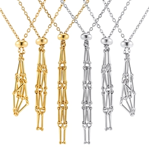 Adjustable stainless steel mesh cage necklaces in gold and silver for crystal stones