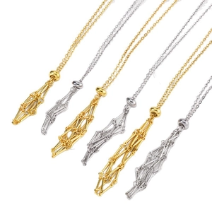 Adjustable stainless steel mesh cage necklaces in gold and silver for holding crystals