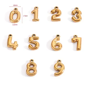 Set of 10 golden bubble number charms 17mm tall for DIY necklaces and bracelets