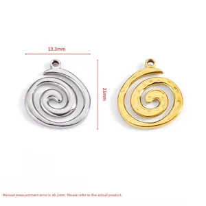 Polished silver and hammered gold stainless steel spiral shell pendants 19.3mm x 23mm