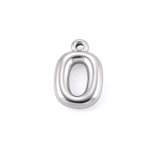 Detailed view of a silver polished stainless steel number zero charm for DIY jewelry