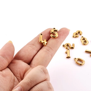 Polished 18K gold stainless steel bubble number charms for DIY necklace bracelet set