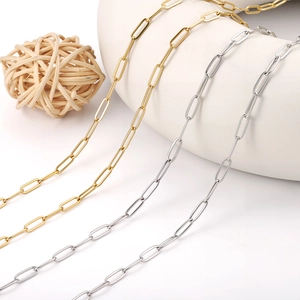 Polished stainless steel paperclip chain necklace in gold and silver finishes