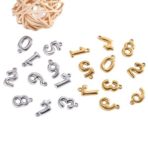 Polished 18K gold and silver stainless steel bubble number pendants for DIY jewelry
