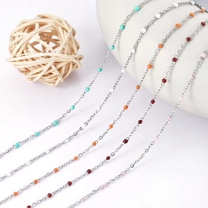 Stainless Steel Enamel Bead Chain Colorful Drip Oil Oval Link DIY Necklace Bracelet Jewelry Making Supplies Non-Fading