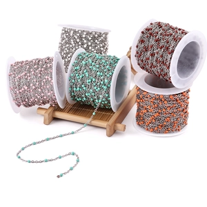 Colorful enamel beads on stainless steel cross chains for DIY jewelry making