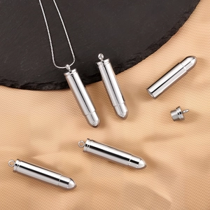Polished Stainless Steel Bullet Perfume Bottle Pendant Urn Necklace Memorial Ashes Keepsake DIY Jewelry Making Supplies For Men Women