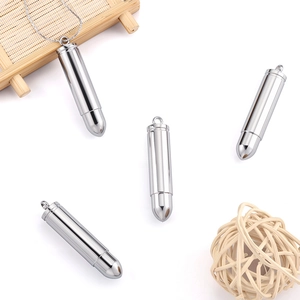 Polished stainless steel bullet-shaped perfume bottle pendant necklace with a metal chain
