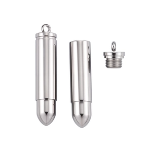 Polished stainless steel bullet necklace pendant with waterproof screw-top opening