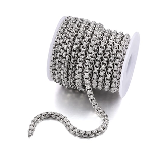 DIY stainless steel jewelry chain with square texture on white spool for jewelry making