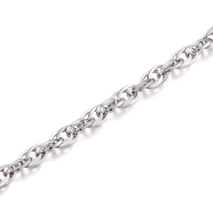 Macro shot of silver stainless steel chain with unique dual-link nesting design