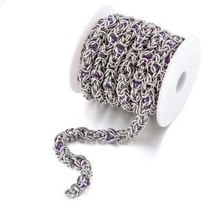 Byzantine stainless steel spool chain with purple beads for DIY jewelry making