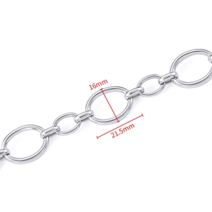 Silver stainless steel oval link chain featuring 16mm and 21.5mm oversized glossy rings