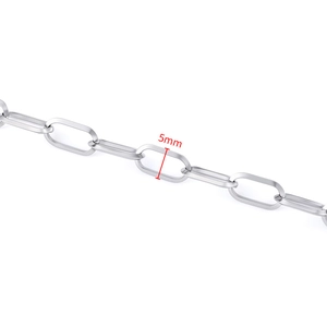 5mm silver stainless steel oval link chain for DIY jewelry making and necklaces