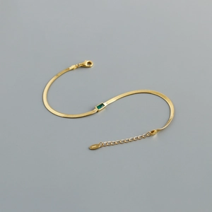 925 Sterling Silber Schlangenkette Armband Mit Smaragdschliff Grünem Zirkonia Elegant Verstellbar Damen Schmuck