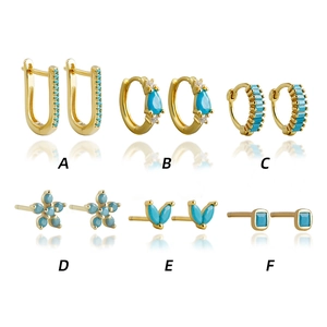 S925 sterling silver turquoise earring set featuring golden hoops and studs for women