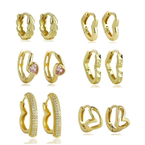 Boucles d'Oreilles Créoles Cœur en Argent Sterling 925 pour Femme Plaquées Or Argent Incrustées de Zirconia Bijoux