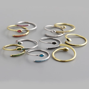 S925 sterling silver adjustable rings with colorful marquise-cut stones and gold plating