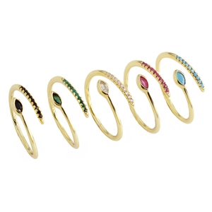 Set of five S925 sterling silver adjustable rings with colorful zircon marquise stones