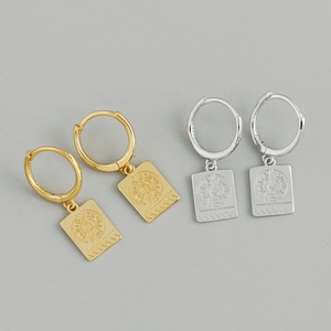 Pendientes de Aro con Dije Rectangular de la Torre Eiffel de Plata de Ley 925 Chapados en Oro Plata Moda París Francia Mujer