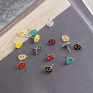 Lava fluid design smiley face stud earrings in multiple colors with vibrant drip oil finish