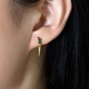 Boucles d'oreilles S925 avec zircon vert taille émeraude et pendentif cône doré