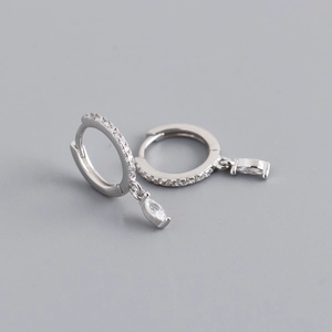 Macro view of S925 sterling silver hoop earrings with marquise-cut marquise stones