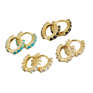 Boucles d oreilles créoles en argent s925 doré avec opale colorée et zircons