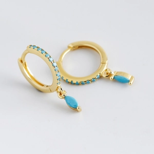 Gold S925 sterling silver hoop earrings with turquoise stones and marquise-cut pendants