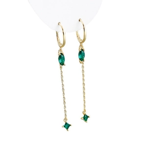 Orecchini a nappa con zircone smeraldo e argento S925 placcato oro con catena