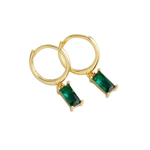 Boucles d'oreilles créoles en argent S925 avec pendentifs rectangulaires vert émeraude