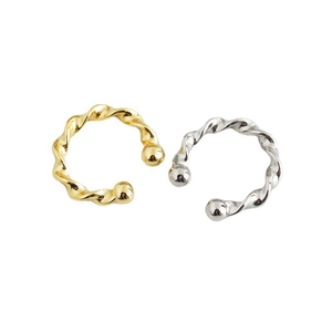 Twisted s925 silver ear cuffs in gold and silver finish with ball ends for non-pierced ears