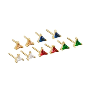 Lot de cinq paires de boucles d'oreilles triangles en zircon de diverses couleurs et doré