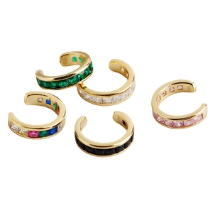 5er-Set goldene C-Ohrklemmen mit bunten Zirkoniasteinen und S925 Sterling Silber Stempelung