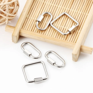 Macro shot of silver stainless steel screw gate connectors for DIY jewelry necklace