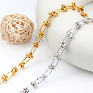 Detailed shot of gold and silver stainless steel rhombus link chains for DIY jewelry making