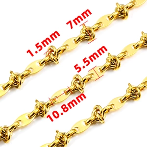 Detailed macro view showing gold coffee bean link chain dimensions and knot craftwork