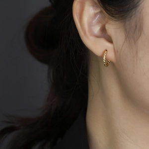 Classic twisted rope gold hoop earrings for women crafted in 925 sterling silver