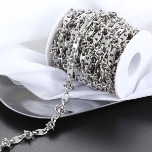 Polished silver stainless steel coffee bean chain roll for DIY jewelry making and crafts