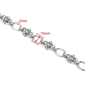 Silver stainless steel bead chain with 10mm oval links and 2mm thickness for DIY jewelry