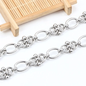 Polished stainless steel oval link chain and beaded twist rings for DIY jewelry